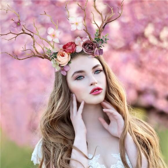 🦌 Woodland Fairy Antler Crown | Handmade Floral Headband | Boho Festival - Picture 2 of 4